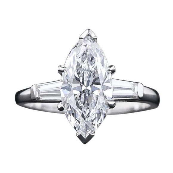 STERLING SILVER MARQUISE CUT DIAMOND WEDDING ENGAGEMENT RING - Picture 1 of 6